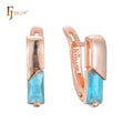FJ Fallon Fashion Jewelry Solitaire Squared Lake Blue CZ Clip-On Earrings Plated in Rose Gold Brass Based