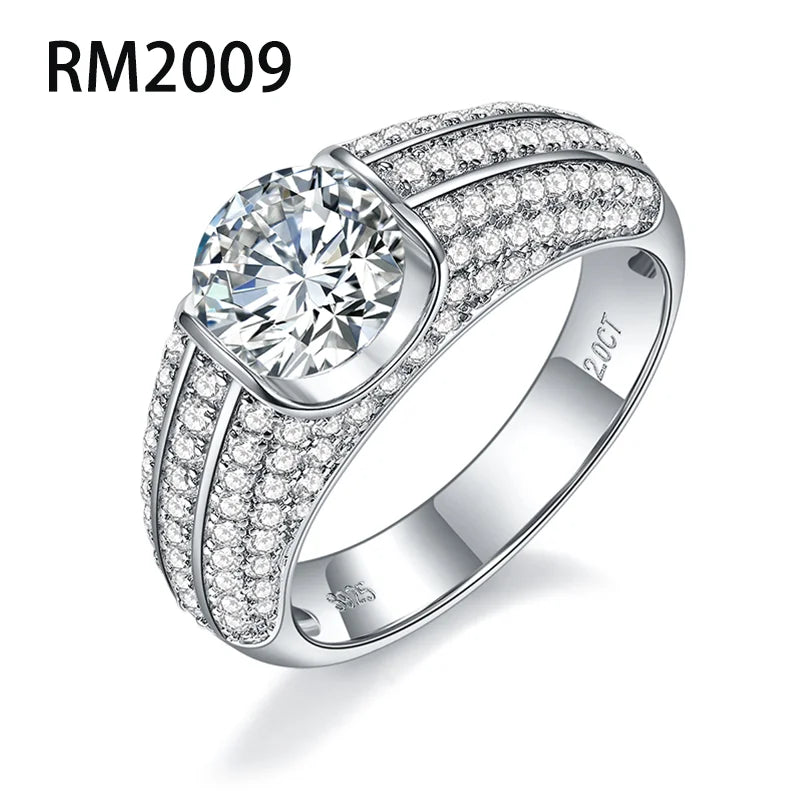 Starsgem Erudite Men Silver Ring 925 Rings 6.5mm 8mm Round Cut D Moissnaite Silver Men S925 Sterling Silver Ring
