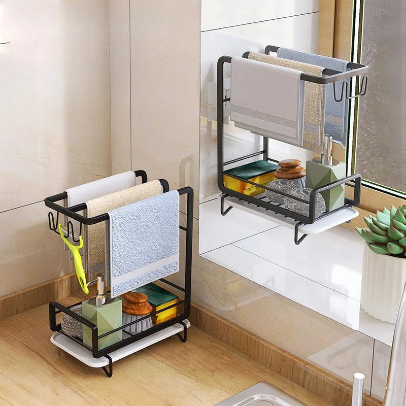 High Quality  Wall-Mounted Carbon Steel  Kitchen Soap Dispenser  Double-Layer Holder Shelf