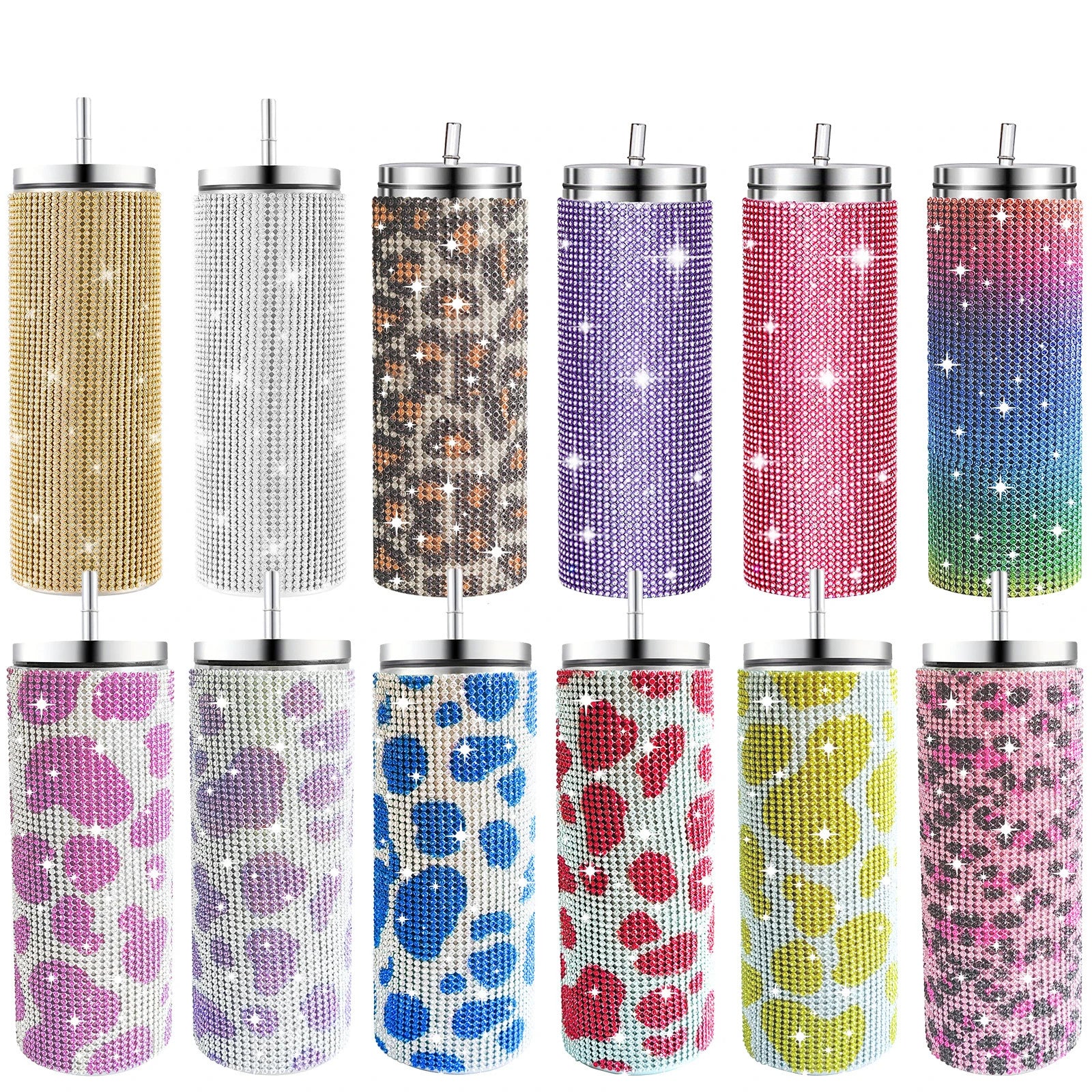 Bling Rhinestone Diamond Tumbler Glitter Stainless Steel Vacuum Thermal Water Bottle With Lid and Straw