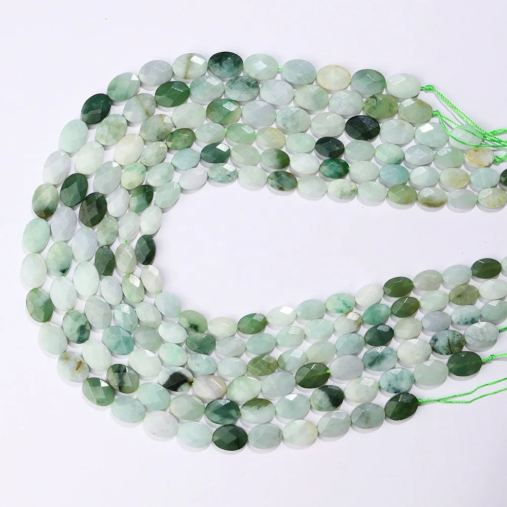 JSES Wholesale Natural Burmese Jade Jadeite Oval Beads 8*12mm Loose Gemstones Beads for Jewelry Making Lapis Agate Crystal Beads