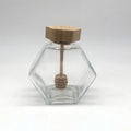Customized Logo Factory 200ml Hexagonal Glass Jars Wooden Lids Screw Cap Screen Printed Honey Dippers Wooden Sticker for Honey