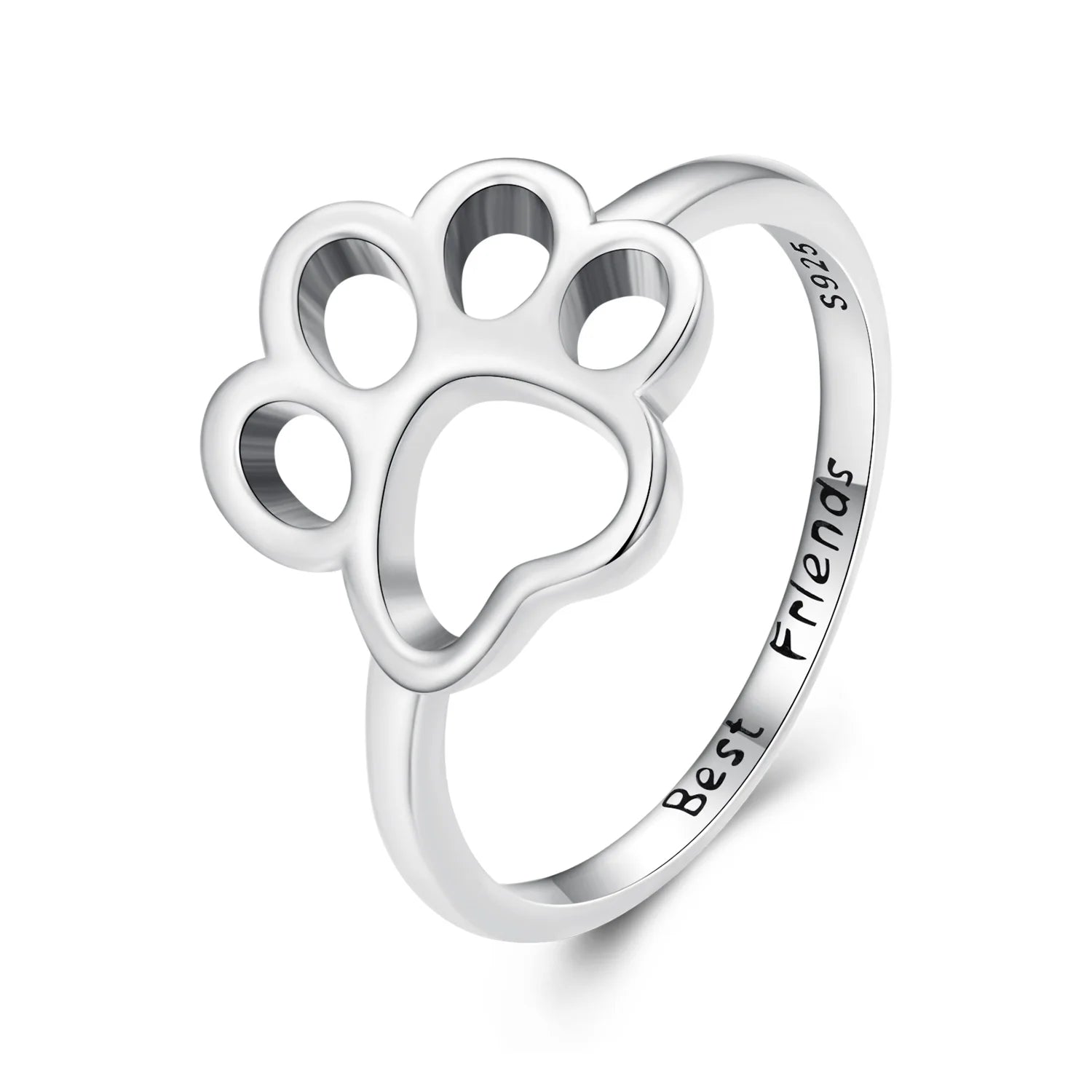 Adjustable Cat Paw Ring 925 Sterling Silver Hollow Band Stackable Pet Lover Jewelry for Women & Girls Birthday Gift SCR909