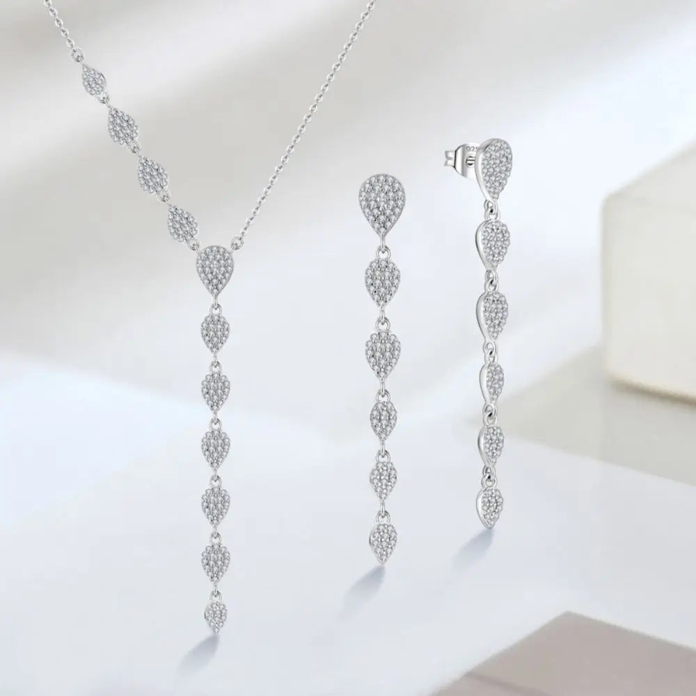 YH JEWELLERY Wholesale Fashion 925 Sterling Silver Waterdrop Shape Long Earrings Necklace Jewelry Set for Women