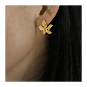 ERESI New Designer Ladies 18k Real Gold Plated Engraved Texture Flower Stud Earrings Jewelry Dainty Stainless Steel Earrings