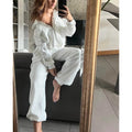 Custom Brand Logo F230608 Space Cotton Women's 2-Piece Casual Solid Oversized Relaxed Fit Sweatpants Sweatshirt Set Winter