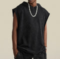 M-XXL Summer American Retro Curled Edge Washed Sleeveless Hoodie Men's Loose Street T-shirt