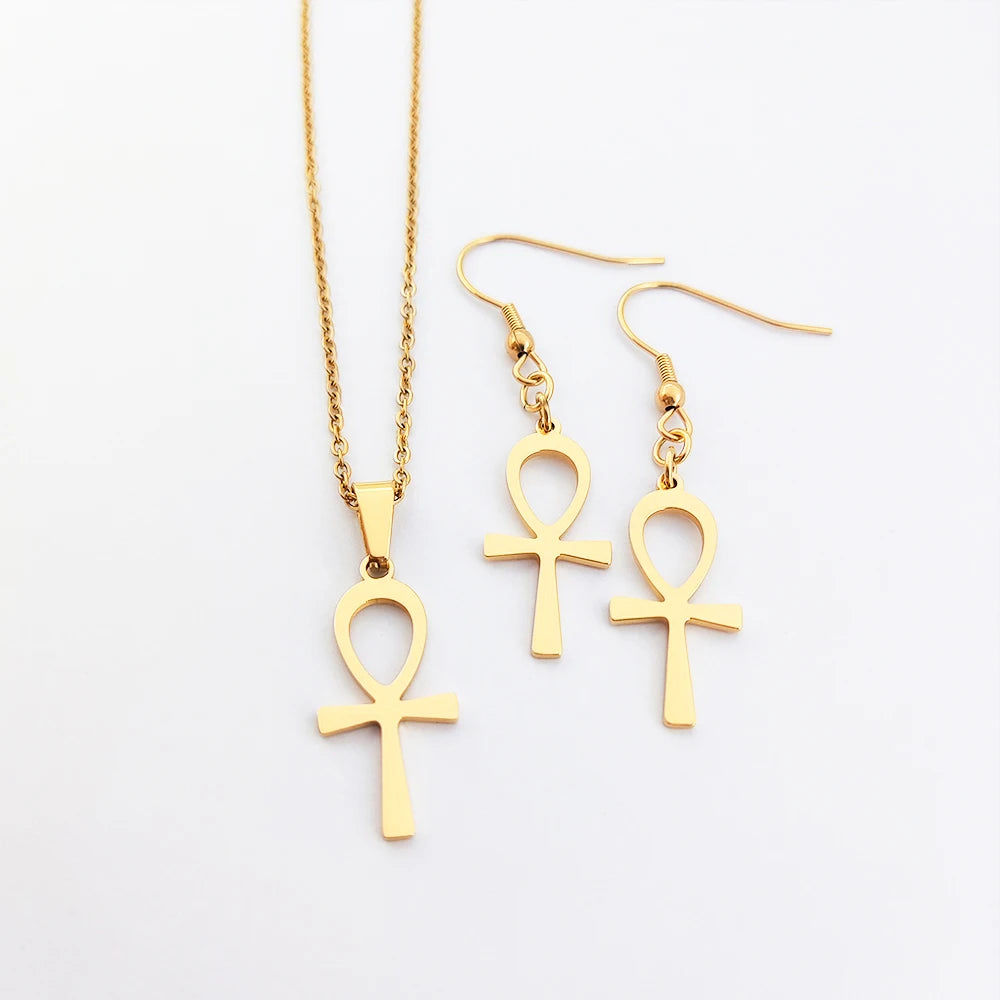 Cross Necklace for Men Oro Laminado Joyeria De Acero Inoxidable Bijoux Femme Ankh Necklace Pendant