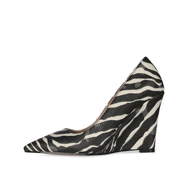 Modern High Heel Women's Dress Shoes Black White Zebra Patterns Customized Slip-On Wedge Arch Support Winter Autumn Office