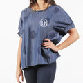 Custom Oversize Summer Short Sleeve Blouse Casual Printed Loose Fit Round Neck Shirts Cotton Linen Tops for Women