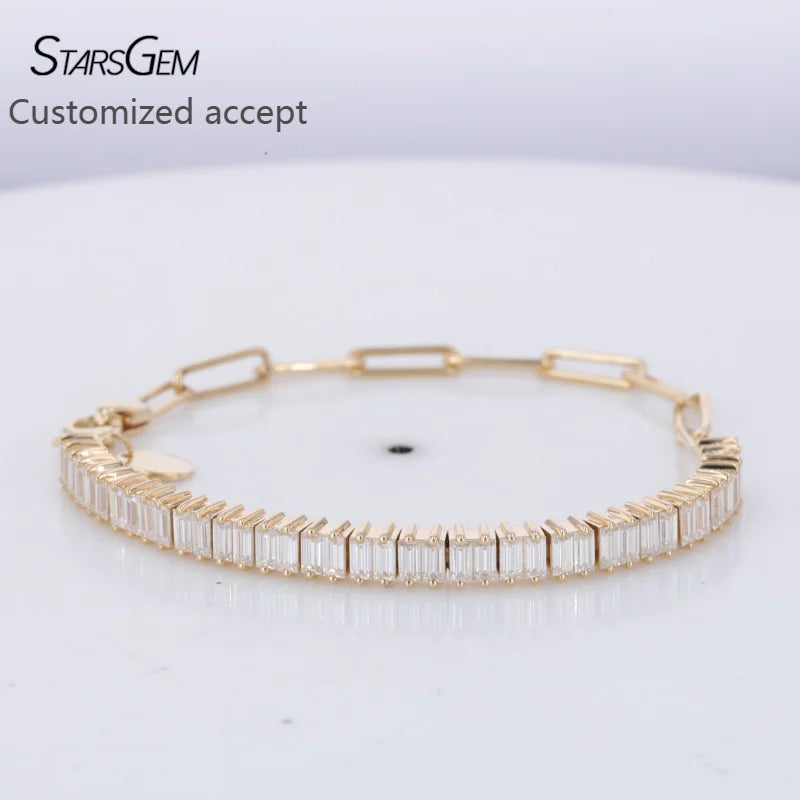 Lab Grown baguette Diamonds Tennis Bracelet HPHT CVD Lab Diamonds Golden Lock  Bracelet Setting Def Vs Man Made Diamonds 3X1.5MM