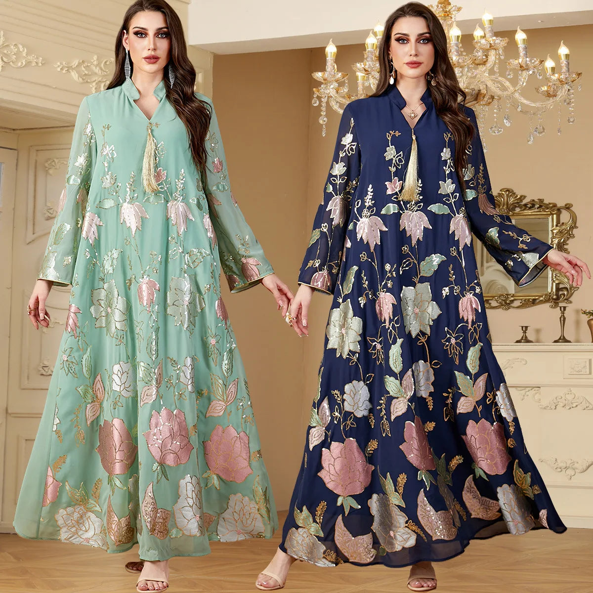 Women New Stylish Dubai Designs Abaya Fashion Shiny Sequin Abaya Luxury Style Abaya Muslim Women Dress Ethnic Clothing