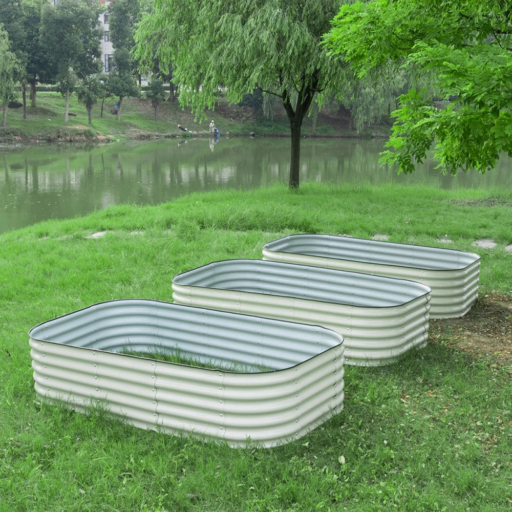 17" Taller Modular Galvanized Steel Raised Garden Bed Kit 9-In-1 Flower Pots & Planters All-Season Modern