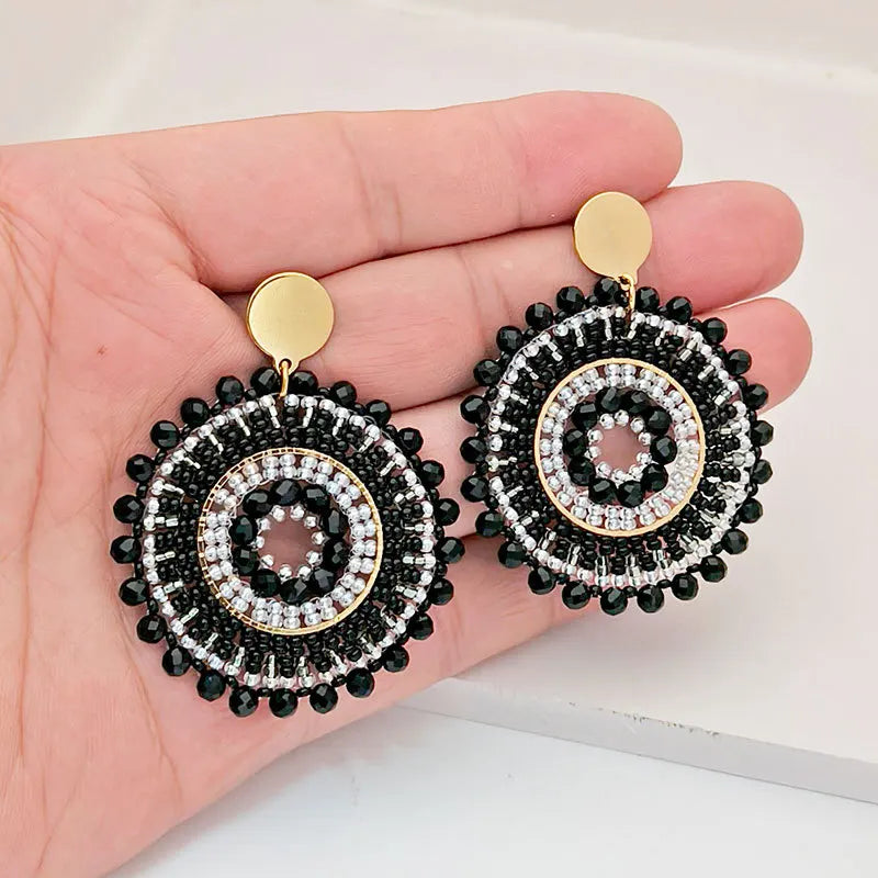 Bohemia Black Beaded Statement Dangle  Drop Earrings Summer Beach Holiday Jewelry Gifts Handmade Beads Earrings for Women
