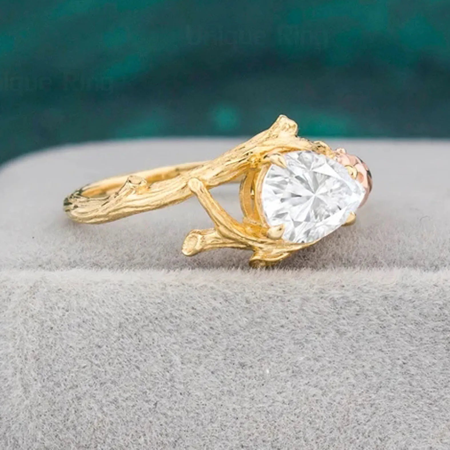 Solid 925 Sterling Silver Cubic Zirconia Opal Tree Bark Textured Solitaire Bridal Ring