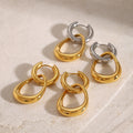 18k Gold Stainless Steel Two-Tone Polished Irregular Cutout Round Pendant Earrings Fashionable Unique Statement Look