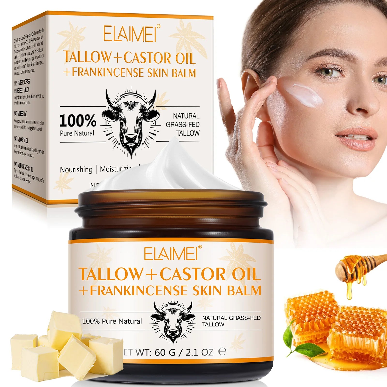 ELAIMEI Private Label Handmade Tallow Balm Face Body Moisturizer Beef Tallow with Frankincense and Castor Oil for Skin Care