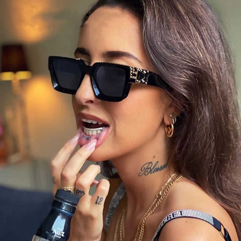 Hot Selling Luxury Mens Sun Glasses Gold Customized Gafas De Sol Square Frames Millionaire Sunglasses for Unisex