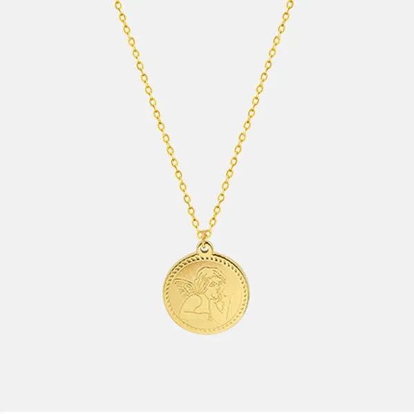 Stainless Steel God of Love Cupid Angel Coin Pendant Necklace
