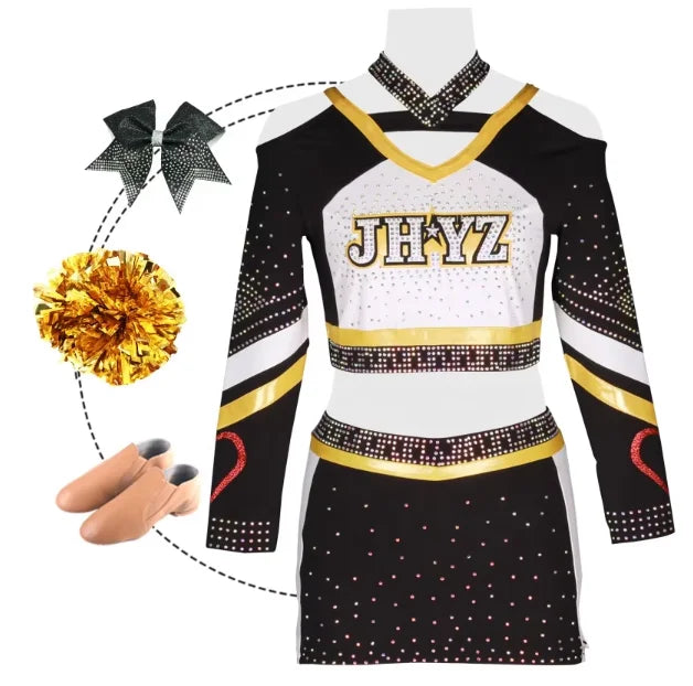 Elite Custom Cheerleading Uniform Black Gladiator Style for Sideline Cheer Professional Cheerleader Set Rhinestone Outfits