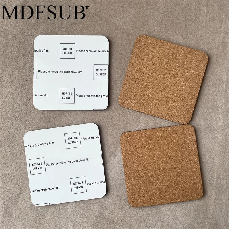 MDFSUB Free Sample Factory Wholesale square Shape 90x90mm Sublim Mdf coaster 4mm Thick Sublimation Blank Mdf Cork Back coaster