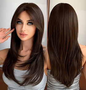 Future Fibers Lace Front Wigs Long Straight Black Brown Wigs Women's Daily Use Wigs Synthetic Chemical Fiber Smooth