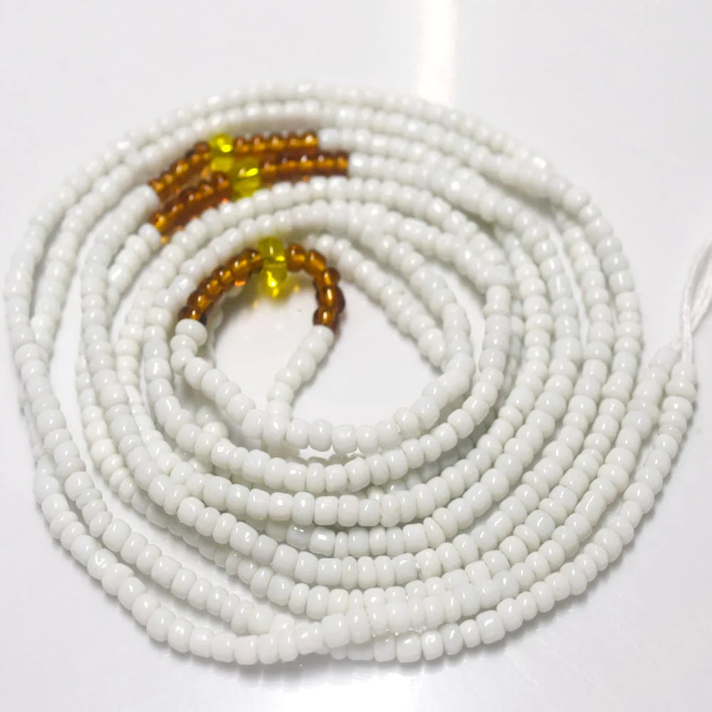 Handmade 50 Inches Adjustable Bulk Tie on Waist Beads on Cotton Cord Belly Chain Body Jewelry Purity White Color