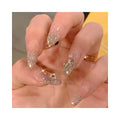 False Nails Super Shiny Rhinestones Design False Nail Long Pointed Head Korean Style Press on Nails Full Finished Patch Art