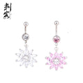 Stainless Steel Banana Rhodium Paved Crystal Flower Dangle Belly Rings Body Piercing Jewelry