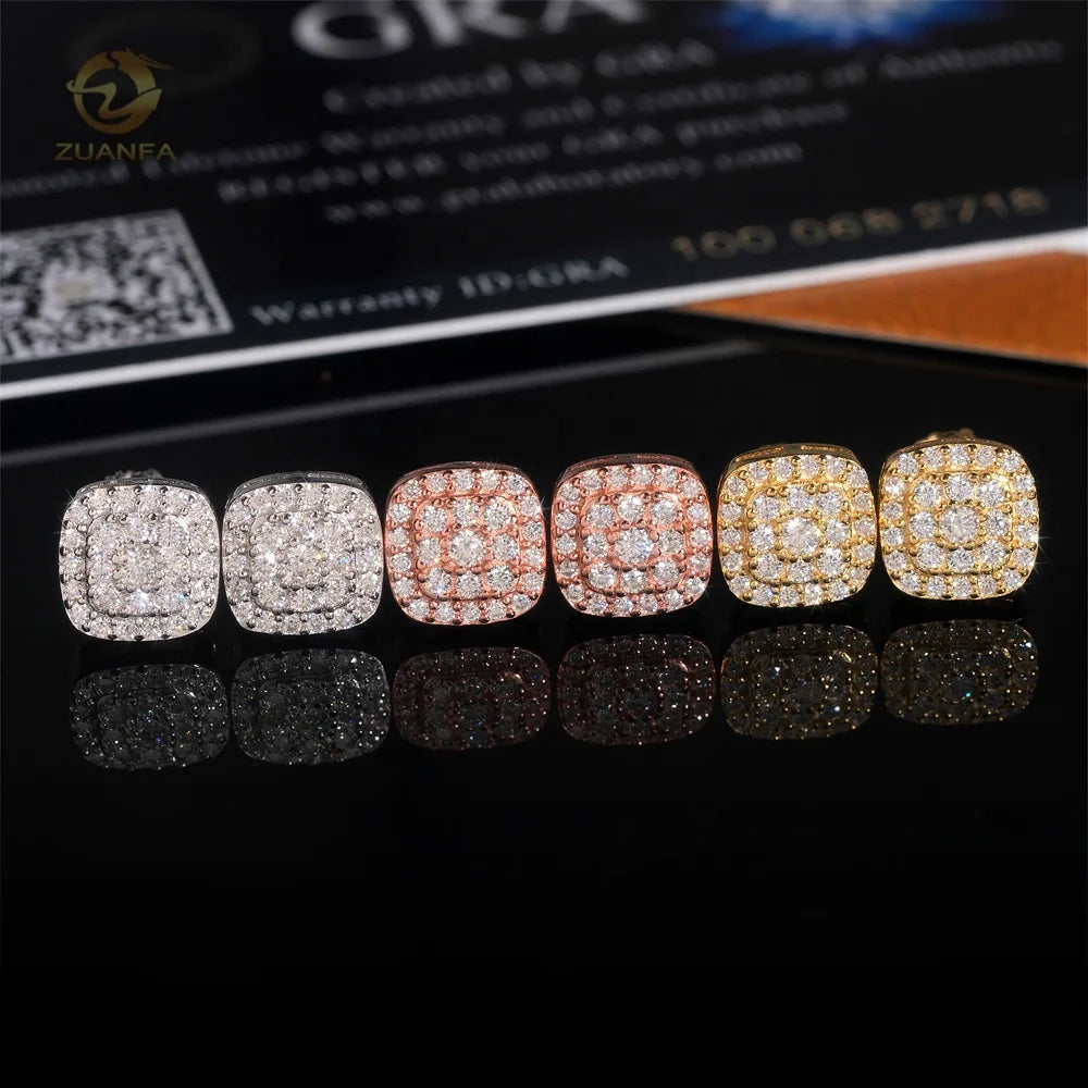 Hip Hop Jewelry Hot Selling Silver Iced 18k Gold Plated Screw Back Moissanite Stud Earring