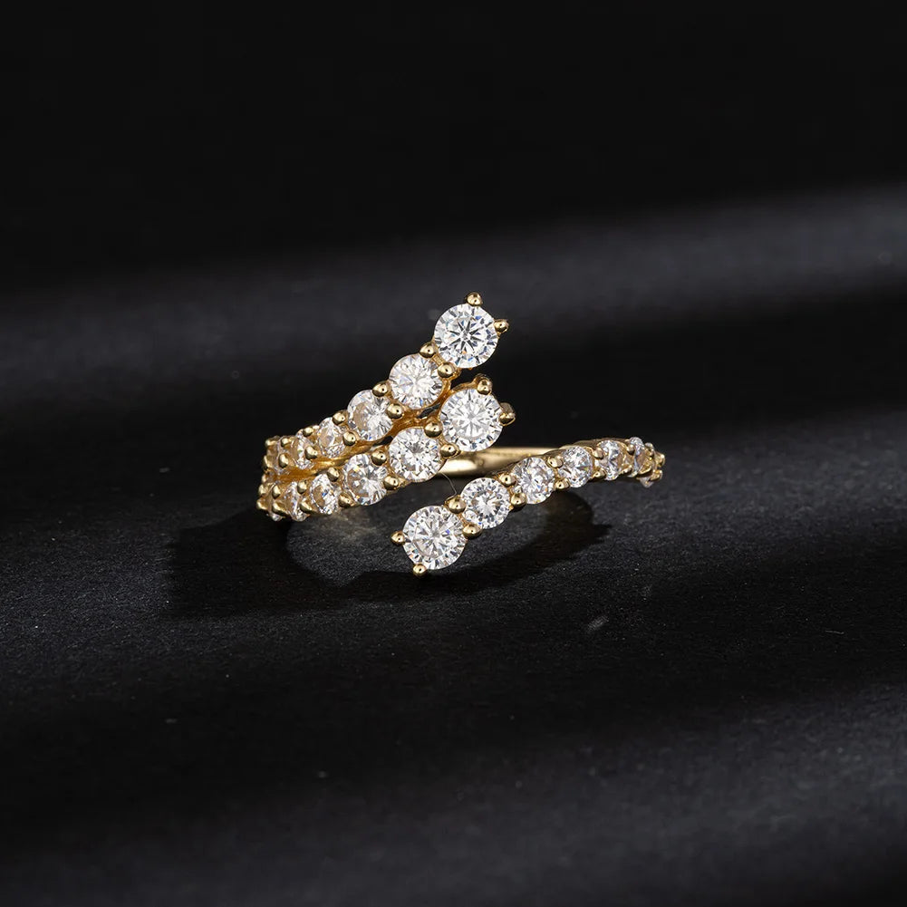 SR305 RINNTIN Adjustable 14k Gold Plated White CZ Open Ring Dainty Silver Cubic Zirconia Stacking Finger Rings Statement Ring
