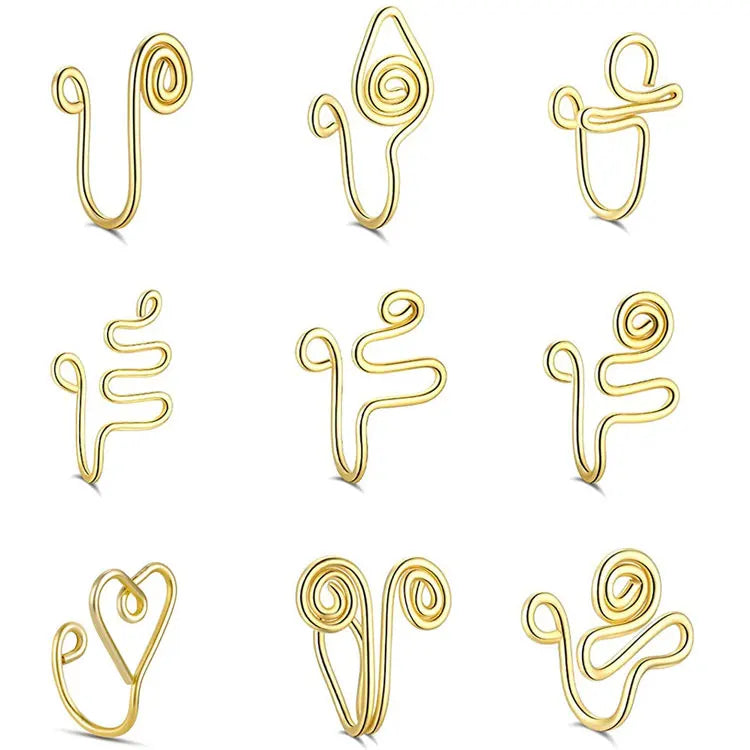 SC New African Nose Cuff Non Piercing Adjustable Face Nose Ring Cuff U Shaped 18K Real Gold Plated Clip on Nose Rings for Women