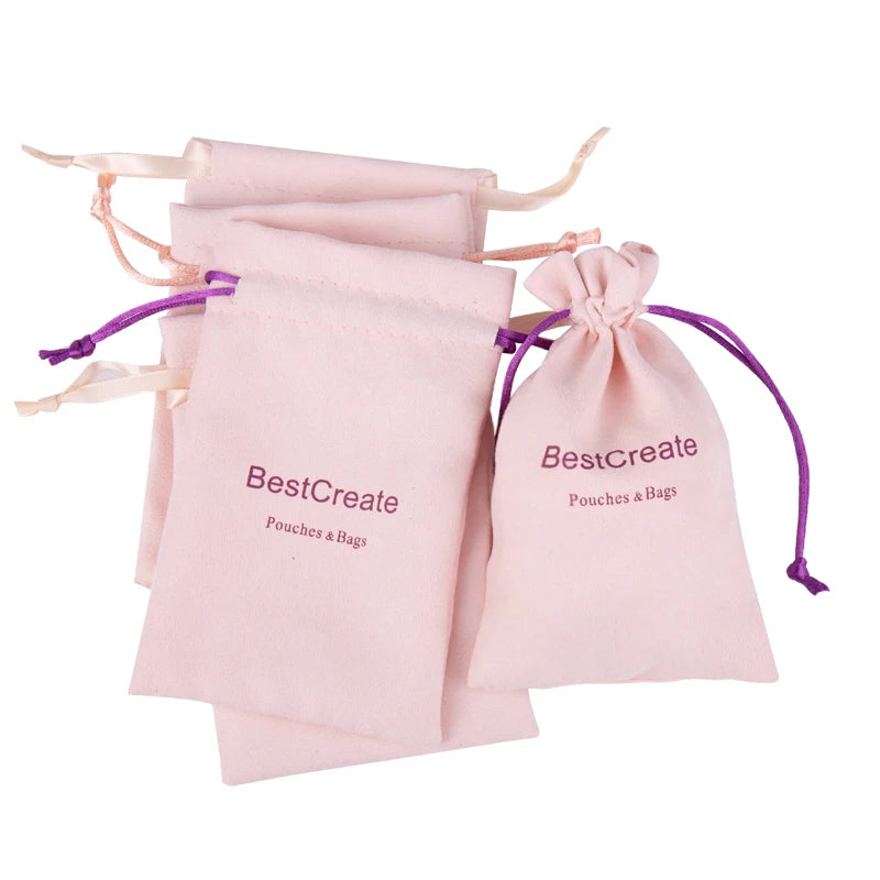 Custom Brand Logo 10x15cm Drawstring Suede Party Gift Favor Pouches Wedding Jewelry Bags