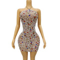 Vestidos Mujer Sexy Backless Rhinestone Sequin Birthday Party Dress Women Formal Prom Evening Dresses Mini Night Club Dress
