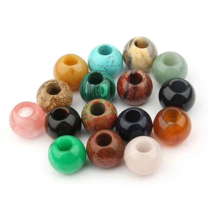 Cheap 10mm 12mm 14mm 16mm Rose Quartz Red Jasper Agate Rondelle Large Hole Gemstone Beads Big Hole Stone Beads for Design