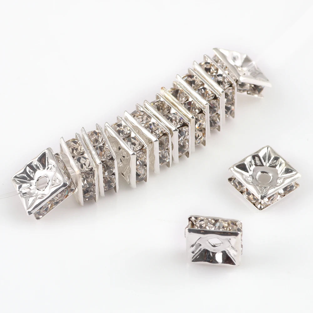 Wholesale 6/8mm Silver Color Square Shape Crystal Rhinestone Rondelle Spacer Beads forJewelry Making