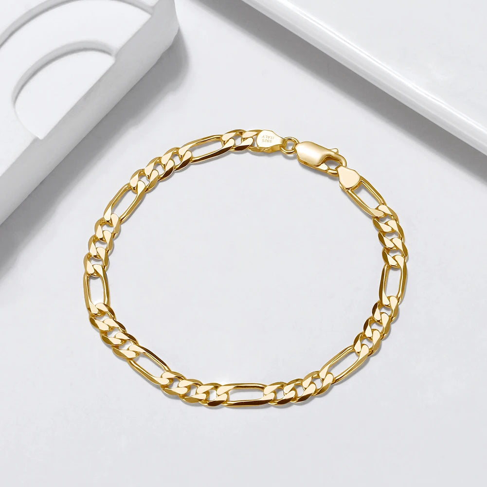 RINNTIN Wholesale Women Mens Personalized 18K Gold Link Bracelet 925 Sterling Silver 4MM/6MM/8MM Cuban Chain Bracelet for Women
