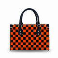 Designer Orange Checked Square Minimalist Leather Handbag Stylish Women's Handbag with Large Capacity Customizable