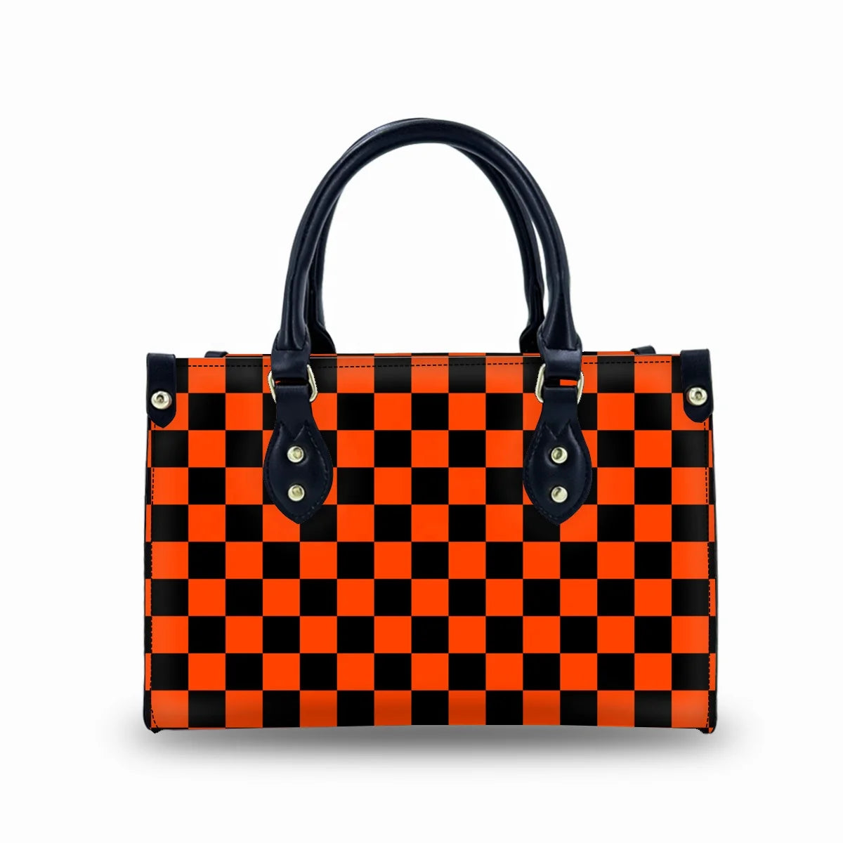 Designer Orange Checked Square Minimalist Leather Handbag Stylish Women's Handbag with Large Capacity Customizable