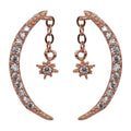 925 Sterling Silver French Crystal Moon Star Stud Earrings Women Light Luxury Temperament Wedding Jewelry Gift