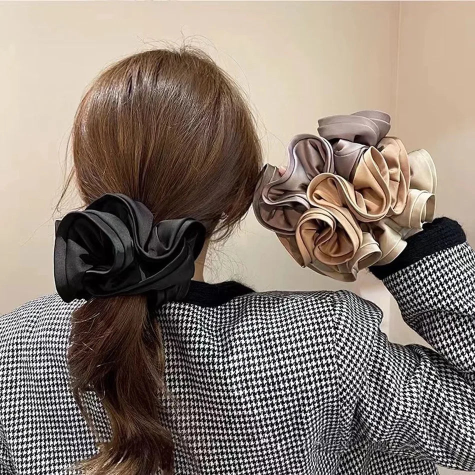French Ponytail Elastic Hair Bands Women Hair Ties Headwear Accessories Elegant Extra Large Wooden Ear Satin Scrunchies