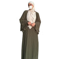 PROMISTAR Dubai Style Chiffon Pleated Dress Women Pure Color Muslim Pullover Robe Autumn Middle East Fashion Abaya