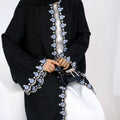 New Floral Embroidery Cardigan Abaya Dress Open Maxi Long Robe for Muslim Women Black Floral Embroidered Kimono Summer/Spring