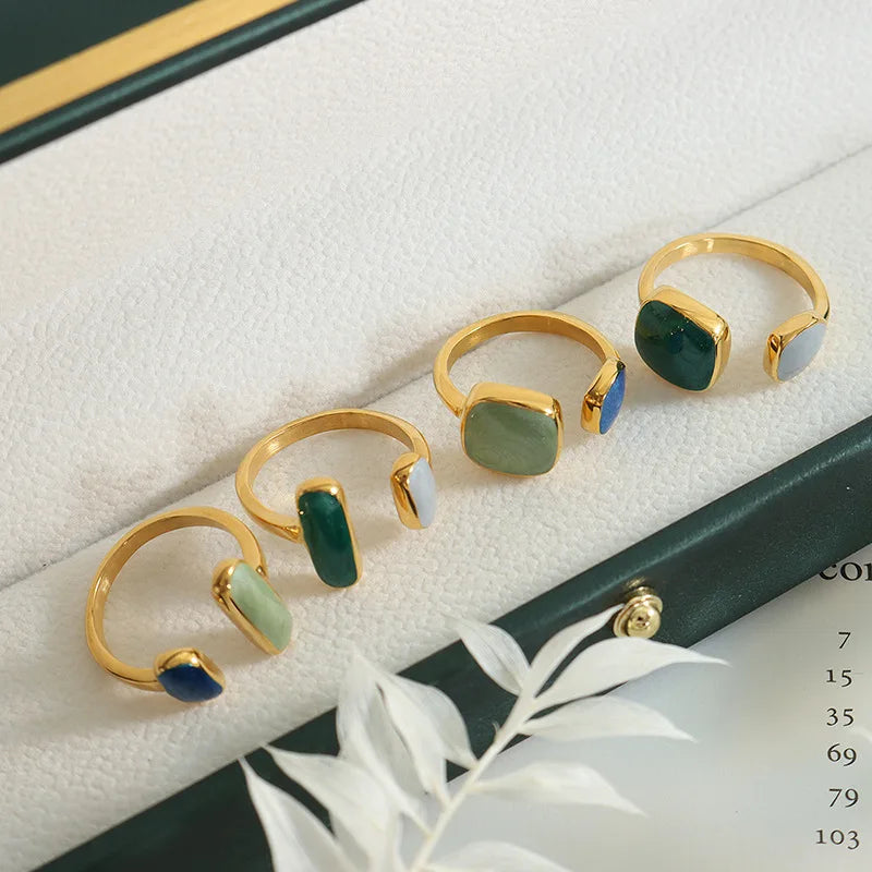 Trendy Stone Gold Jewelry Ring Open Vintage Wholesale Stainless Steel Rings Luxury Rings for Women