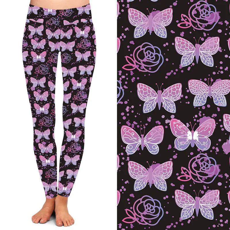 Floral Butterfly Printed Leggings High Waist Buttery Soft Yoga Workout Gym Digital Print Leggings