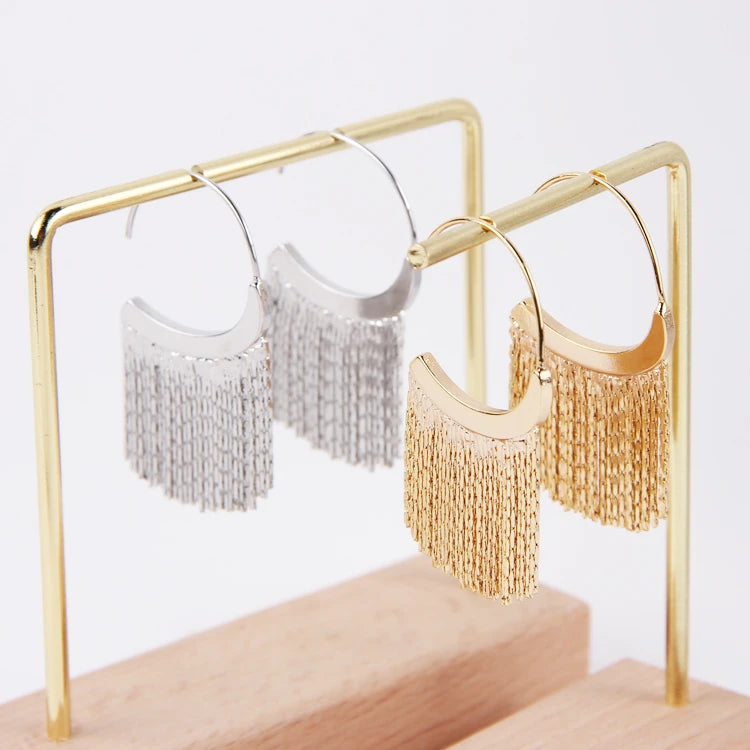 Wholesale Fashion Earring Gold Bling Long Metal Women Tassel Trendy High-End Big Circle Earrings