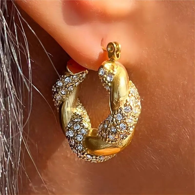 Nabest Gold Plated Twisted Cable Earring Waterproof Stainless Steel Fashion Jewelry for Women Luxury Earing with Zirconia