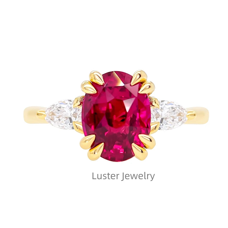 Luster Jewellery 10/14k Red Ruby Oval Engagement 18k Gold Ring for Women