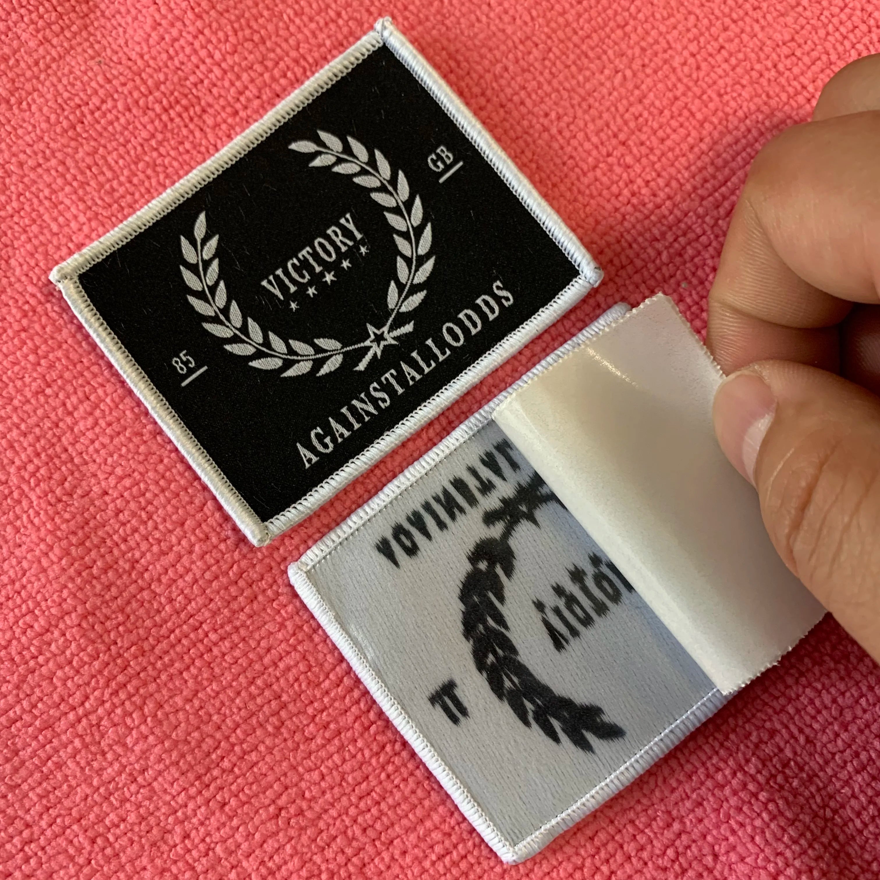 Free Design School Uniform Heat Press Woven Badgefactory Price Brand logo Iron on Woven Patch