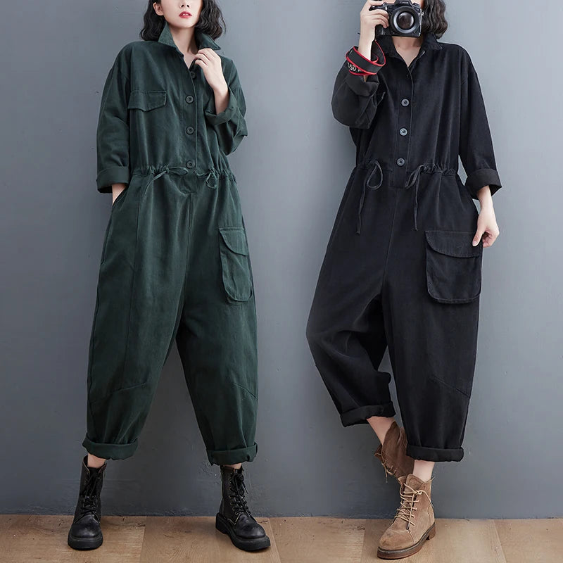 Boutique Wholesale 2026 Autumn New Retro Art Versatile Large Size Loose Casual Women's Jumpsuit